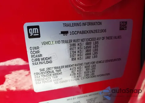 2022 Chevrolet Silverado 1500 2Wd Short Bed Custom z USA, uszkodzony, nr VIN 1GCPABEK6NZ631906